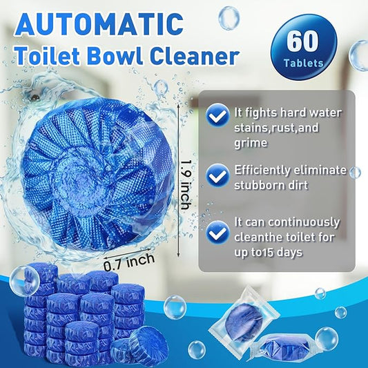 Qualirey 60 Pack Automatic Toilet Cleaner Tablets Toilet Bowl Long Lasting Bathroom Tank Tablets (Blue)