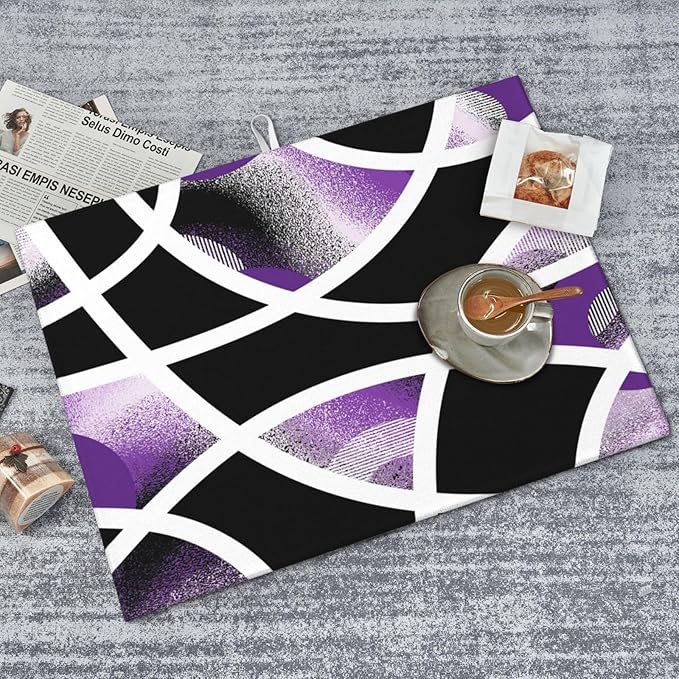 Purple Black White Geometric Abstract Dish Drying Mat for Kitchen Counter & Sink, 18" x 24" Absorbent Microfiber Drying Pad for Dishes, Foldable Modern Art Kitchen Mat for Dishes Small Appliances