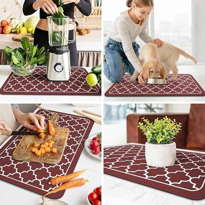 WISELIFE Dish Drying Mat Super Absorbent Drying Mat Large Dish Drying Mats for Kitchen Counter Easy Clean Dish Mat Kitchen Drying Mat18"x 28" Stylish Red
