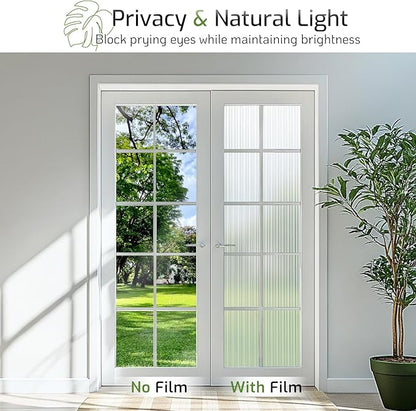 LUTE Reeded Glass Window Privacy Film, Frosted Glass Film, Removable 3D Decorative Decals Sun Blocking Anti UV Door Window Cover, No Glue Static Cling Vinyl for Bathroom Home Office, 23.6" x 78.5"