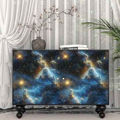 Fvlow Starry Night Sky Wallpaper Peel and Stick 17.4" x 118" Dark Blue Galaxy Contact Paper Modern Space Wallpaper for Bedroom Cabinet Bathroom Home Decor
