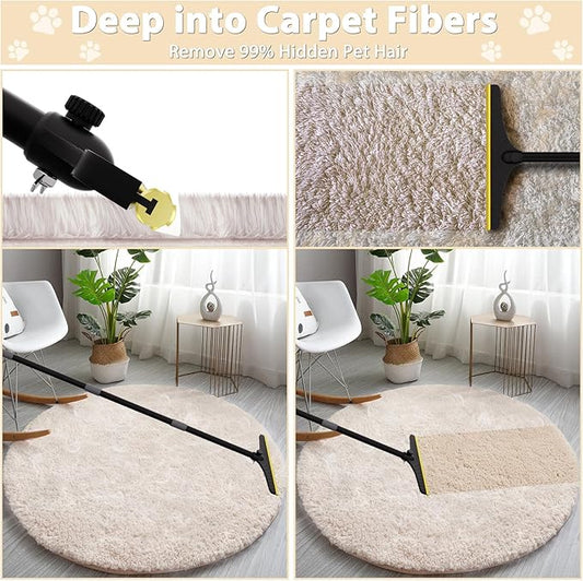 B-Land Carpet Rake for Pet Hair Removal, Reusable Pet Hair Remover with 60” Adjustable Long Handle, Carpet Scraper Dog Cat Hair Remover Tool for Rugs, Mats, Couch, Furniture-Black Pole