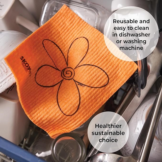 Skoy Cloth, 8-Pack Versatile Swedish Dishcloths for Kitchen and Household Use, Reusable Cleaning Cloths, Planet-Friendly, Dishwasher and Dryer-Safe, Gray