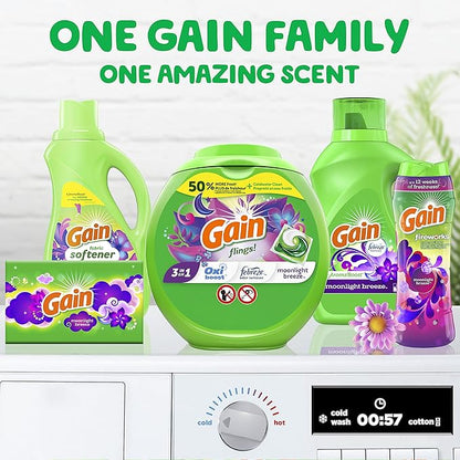 Gain Laundry Detergent Pacs, Moonlight Breeze | HE Compatible | Long Lasting Scent | 76 Count | Pack of 2