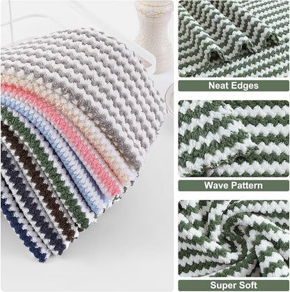 Homaxy 24 Pack Kitchen Dish Cloths, Ultra Soft and Absorbent Dish Towels, Reusable Fast Drying Microfiber Cleaning Cloth, Coral Velvet Wave Design No-lint, 10 x 10 inches, Grass Green