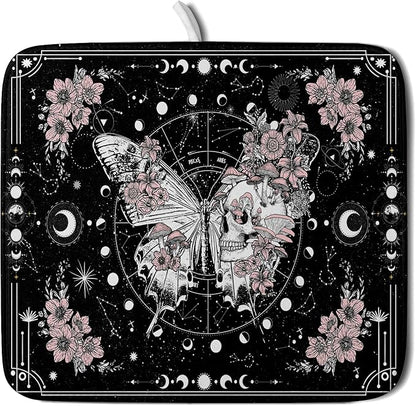 Skeleton Butterfly Dish Drying Mat Black Skull Absorbent Dish Drainer for Kitchen Counter Holiday Decor