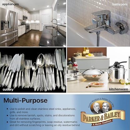 Parker & Bailey Stainless Steel Polish - Best Cleaner for Appliances Sink Grill Cookware Clean, Restore Kitchen Cleaning Supplies Stain Remover