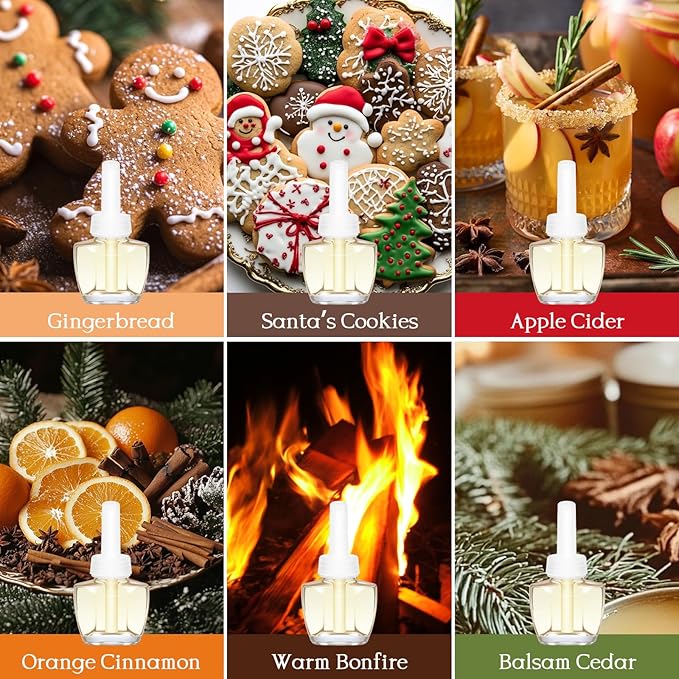 Plug-in Air Freshener Refill Starter Kit - 12 Winter Scents & 1 Warmer, Wall Plug Refills, Gingerbread, Santa’s Cookies, Apple Cider, Orange Cinnamon, Warm Bonfire, Balsam Cedar, for Home & Bathroom