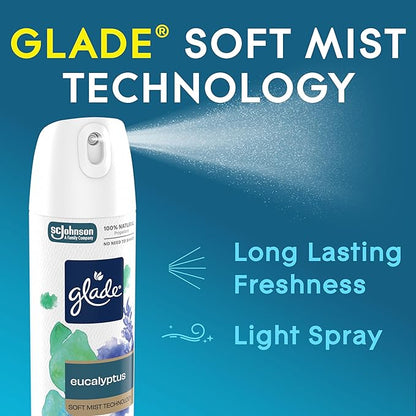 Glade Air Freshener Room Spray, Eucalyptus Mist Scent, Odor Fighting to Deliver Long Lasting Freshness, 7.3 Oz, 6 Count
