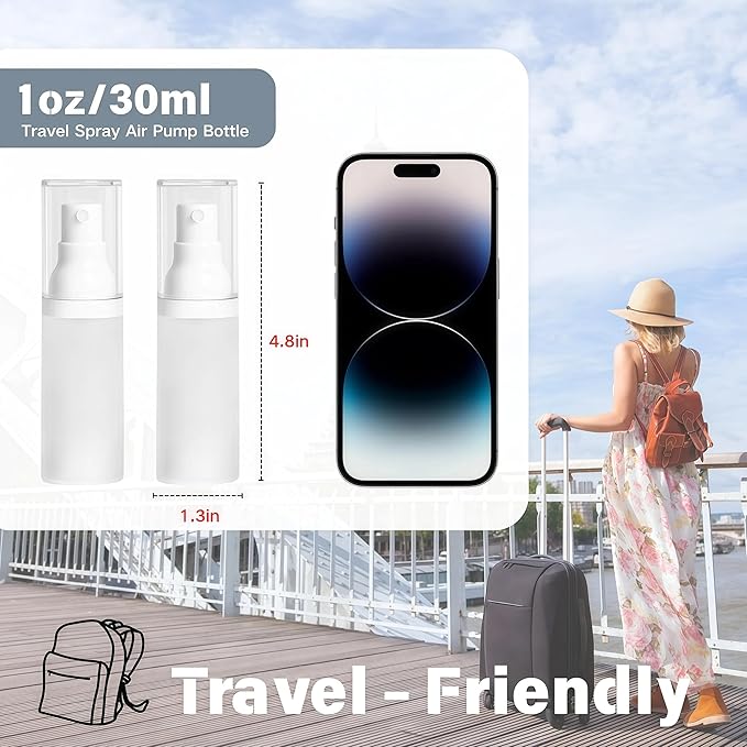 1oz/30ml-Small Spray Bottle 360° Angle Work, Portable Refillable Leak Proof Travel Mini Spray Bottle.For Perfume Toner Hair spray Facial Moisturizing 【1oz/30ml-(Pack of 2) & Spary Bottle】