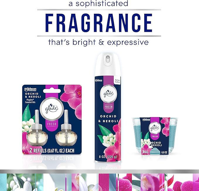Glade PlugIns Refills Air Freshener, Scented and Essential Oils for Home and Bathroom, Orchid & Neroli, Fresh Collection 1.34 Fl Oz, 2 Count