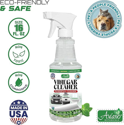 Aviano Botanicals Vinegar Cleaner, Made in USA - 16 Fl Oz Vinegar Cleaning Spray – Safe, Non-Corrosive, Pet & People Friendly, Eco-Friendly Mint Scent for Kitchen, Auto, Floors, Glass, Baths and more