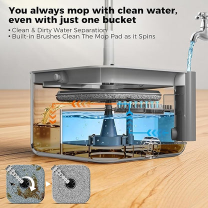 Masthome Mop and Bucket Set,360° Square Spin Mop with Separate Dirty Water System,Versatile Mops for Walls with 64" Extra Long Handle Telescopic,2 Microfiber Pads,Mops for Home Floors Cleaning
