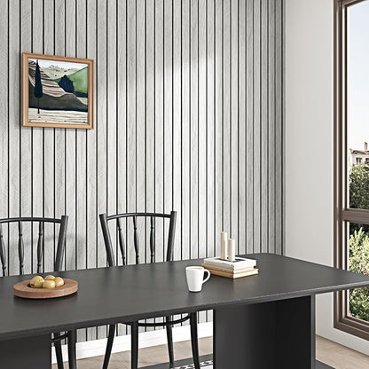 Wallercity 3D Gray Wood Panels for Walls Self Adhesive Acoustic Slat Wall Paneling for Bedroom Bathroom Peel and Stick Panel Soundproof Flexible Wooden Slat Wallpaper for Ceiling Decor 11.7''x197''