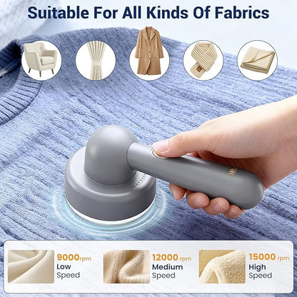 DBC Fabric Shaver & Lint Remover for Clothes, Sweaters & Furniture - 6-Leaf Blade, 3 Speeds, 2H Runtime, Portable Design Perfect for Travel, Includes 2 Extra Blades - Grey
