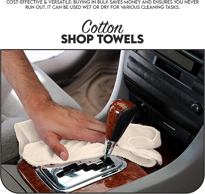 Cotton Shop Towel – Multipurpose Cleaning Cloths (14" x 12" - Pack of 500 - White) Reusable Shop Rags for Automobiles, Industrial, Restaurants, Garage, and Homes