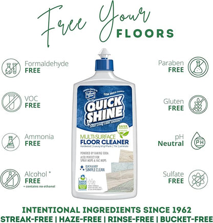 Quick Shine Multi Surface Floor Cleaner 27oz, 6Pk | Ready to Use-Streak Free- No Rinse | Use on Hardwood, Laminate, Luxury Vinyl Plank & Stone | Use in Spray Mops & Vac Mops | Safer Choice Cleaner