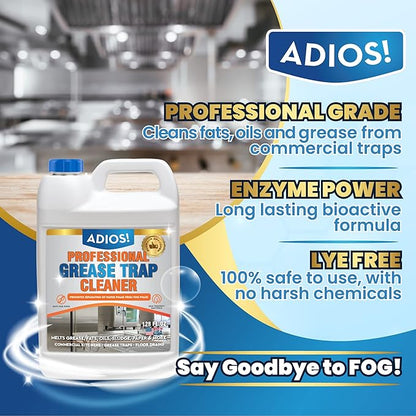 Professional Grease Trap Cleaner for FOG – Cleans Fats, Oils & Grease from Drains Pipes, Safe Enzyme Based Formula for Preventative Maintenance