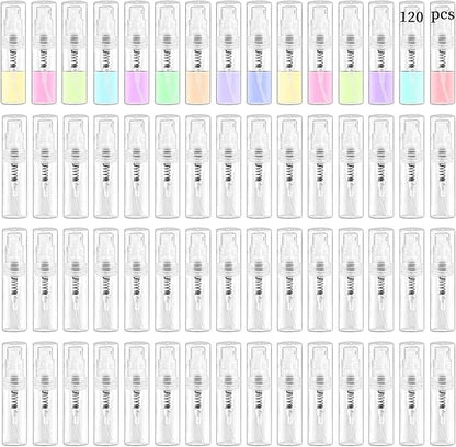 Mini Spray Bottle, Clear Plastic Empty Sample Containers, Fine Mist Perfume Travel Refillable Spray Bottle Perfume Atomizer Small Portable Bottle for Cleaning, Travel, Essential Oils(120, 2ml)