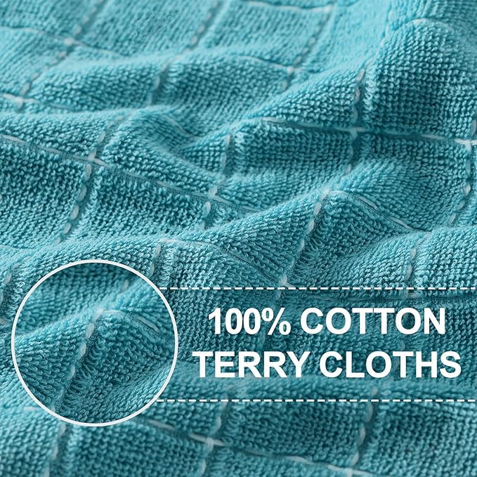 Homaxy 100% Cotton Terry Kitchen Towels(Lake Blue, 13 x 28 inches), Checkered Designed, Soft and Super Absorbent Dish Towels, 6 Pack