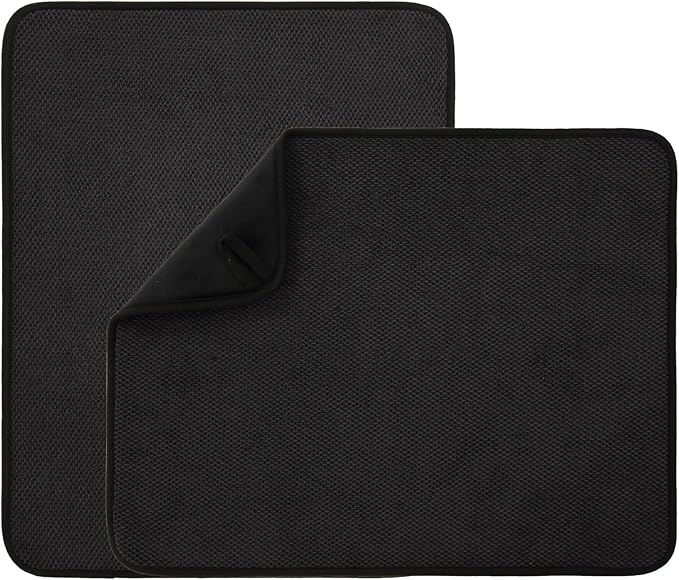 2 Pack Microfiber Dish Drying Mat for Kitchen Counter,Ultra Absorbent Dish Drainer Mat ,Dish Drying Pad , Dish Rack Mat 20×15 Inch (Black)