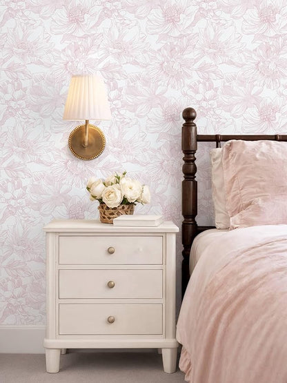 Ismoon Large Floral Peel and Stick Wallpaper Boho White/Pink Contact Paper 17.3inx6.5ft Removable Self Adhesive Bedroom Cabinet Mural Wall Decor Vinyl Roll