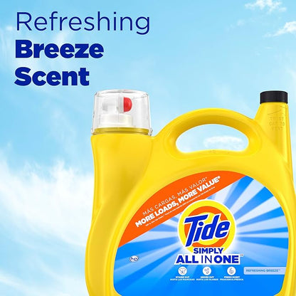 Tide Simply Liquid Laundry Detergent, Refreshing Breeze Scent, 138 Loads, 182 fl oz, All-In-One Detergent