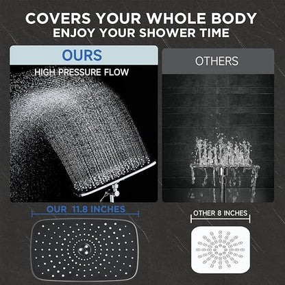 Veken Wide High Pressure Rain Shower Head with Handheld, Handheld Shower Heads with Multi Spray Modes, Rainfall Combo with 15" Metal Extension Arm,Detachable Dual Shower, Bathroom Decor,Chrome Silver
