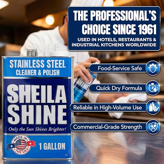 Sheila Shine 1 Gallon Stainless Steel Cleaner and Polish - Cleans, Polishes & Protects Kitchen Appliances, Refrigerators, Sinks, Ovens & Grills - Stainless Steel Sink Cleaner