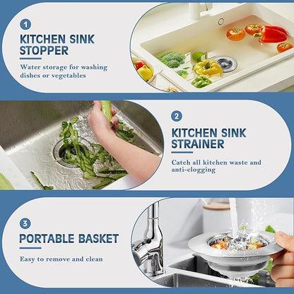 Kitchen Sink Drain Strainer 2 Pack, 304 Stainless Steel Pop Up Sink Stopper, Anti-Clogging Sink Drain Strainer for US Standard Kitchen Drain (SUS304 Brushed)