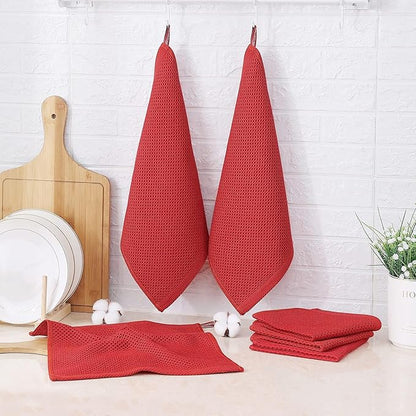 Kitinjoy 100% Cotton Kitchen Dish Cloths (12 X 12 Inches, Brick Red), 6 Pack Waffle Weave Ultra Soft Absorbent Dish Towels for Drying Dishes Quick Drying Kitchen Towels Dish Rags