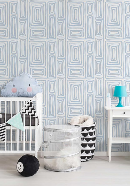 GloryTik Peel and Stick Wallpaper Blue and White Contact Paper Modern Geometric Self-Adhesive Removable Waterproof Wall Paper for Bedroom Bathroom Cabinets Kids Room Vinyl Roll 16.14"x118"