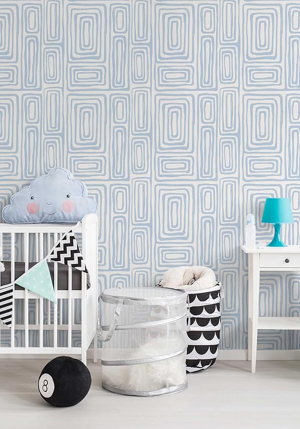 GloryTik Peel and Stick Wallpaper Blue and White Contact Paper Modern Geometric Self-Adhesive Removable Waterproof Wall Paper for Bedroom Bathroom Cabinets Kids Room Vinyl Roll 16.14"x197"