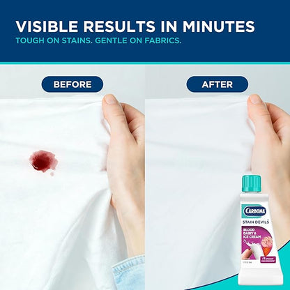 Carbona Stain Devils® #4 | Blood, Dairy & Ice Cream | Professional Strength Laundry Stain Remover | Multi-Fabric Cleaner | Safe On Skin & Washable Fabrics | 1.7 Fl Oz, 3 Pack