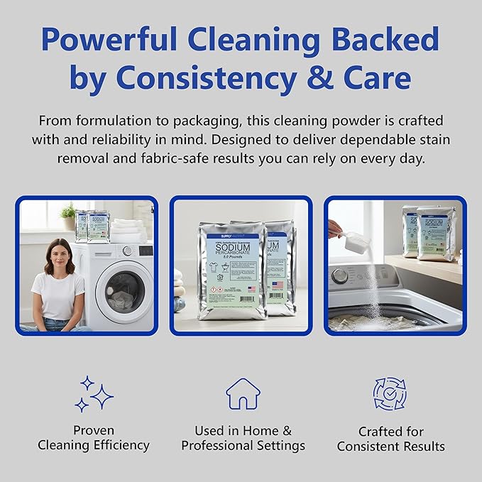 Sodium Percarbonate Powder 2 Pack (10 lbs Total) – Oxygen Bleach Alternative & Stain Remover – Multi-Purpose Cleaner for Laundry, Carpets, Tile, Grout, Decks, Kitchens & Outdoor Areas