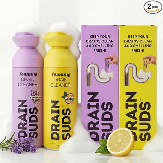 Foaming Drain Cleaner, Sink Cleaner and Deodorizer, Drain Clog Remover for Kitchen Sinks, Bathrooms, Shower Drains, Tubs, Washbasin, Clogged Pipe Opener, Lemon and Lavender, 2 Pack
