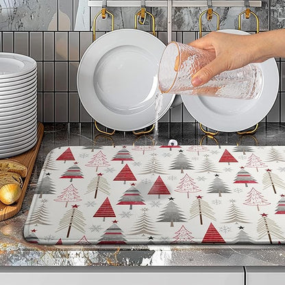 Christmas Dish Drying Mats for Kitchen Counter Xmas Tree Drying Mat Winter Holiday Dishes Drying Pad Microfiber Absorbent Dish Draining Mat Washable Dish Drainer Rack Mat 18x24 Inch