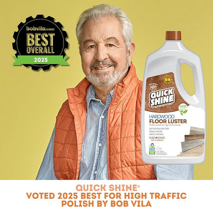 Quick Shine Hardwood Floor Luster-Polish 64oz | Plant-Derived w/Carnauba | Safer Choice, No PFAS, pH Neutral | Ready to Use Formula w/Anti-Slip Technology | Simply Squirt & Spread | Made in USA