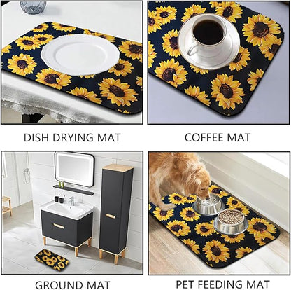 Dish Drying Mat Foldable Fall Kitchen Drying Mat Absorbent Sink Mat Multi-Purpose Coffee Pad Easy To Clean,Kitchen Gadgets,sunflower decor(sunflower) (16inches*18inches)