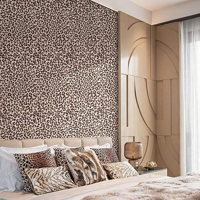 Ismoon 17.5''x236'' Leopard Wallpaper Cheetah Print Peel and Stick Wallpaper y2k Room Decor Funky Contact Paper Bathroom Waterproof Bedroom Brown Yellow Self Adhesive Vintage Texture Vinyl Roll