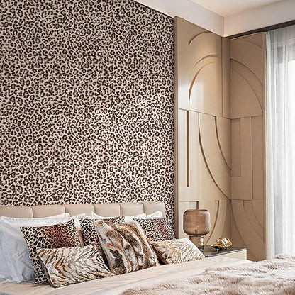 Ismoon 17.5''x78.7'' Leopard Wallpaper Cheetah Print Peel and Stick Wallpaper y2k Room Decor Funky Contact Paper Bathroom Waterproof Bedroom Brown Yellow Self Adhesive Vintage Texture Vinyl Roll