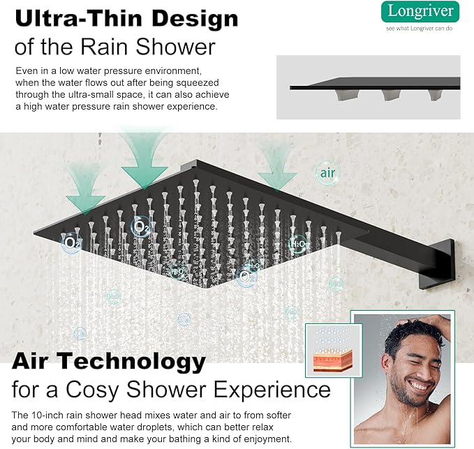 Shower Faucet Set with Hydro Power Temperature Display, Shower System Bathroom 10 Inches Shower Head with Handheld Spray, Wall Mounted Shower Fixtures with Shower Valve and Trim Kit, Matte Black
