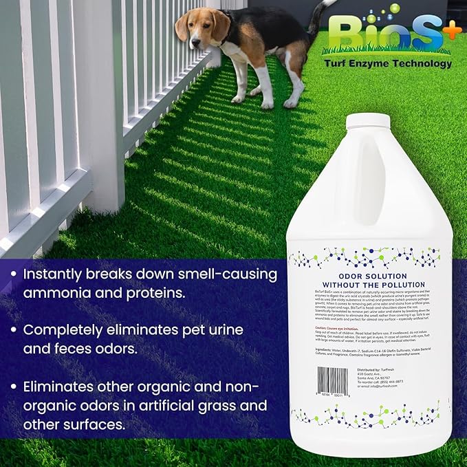 BioTurf BioS+ Artificial Turf Grass Concentrate Enzyme Cleaner and Pet Odor Eliminator - Removes Odors and Sanitizes - Organic, Safe, Environmentally Responsible (1 Gallon) - Original Scent