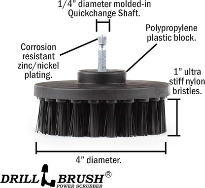 Ultra Stiff 4-Inch Electric Spin Scrubber: Industrial Cleaning Supplies for BBQ, Oil Stains, Rust, Metal, Concrete, Grates, Smoker, Griddle, Outdoor Deck, Garage, & Driveway - No Wire Brush for Drill