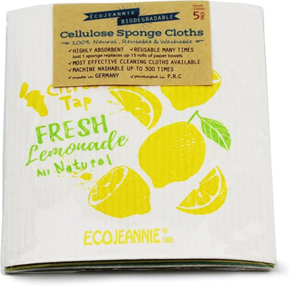 (5 Pack) Eco-Friendly German Cleaning Cloth 100% Biodegradable Cellulose Sponge Cloths, Kitchen Cloths, GMO-Free, Reusable - Made in Germany Packaged in P.R.C.