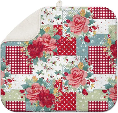 Dish Drying Mat Drainer Pads - Extra Large Microfiber Drying Mats for Dishes Kitchen Counter Super Absorbent Pads for Draining Racks (Red,16"x18" )