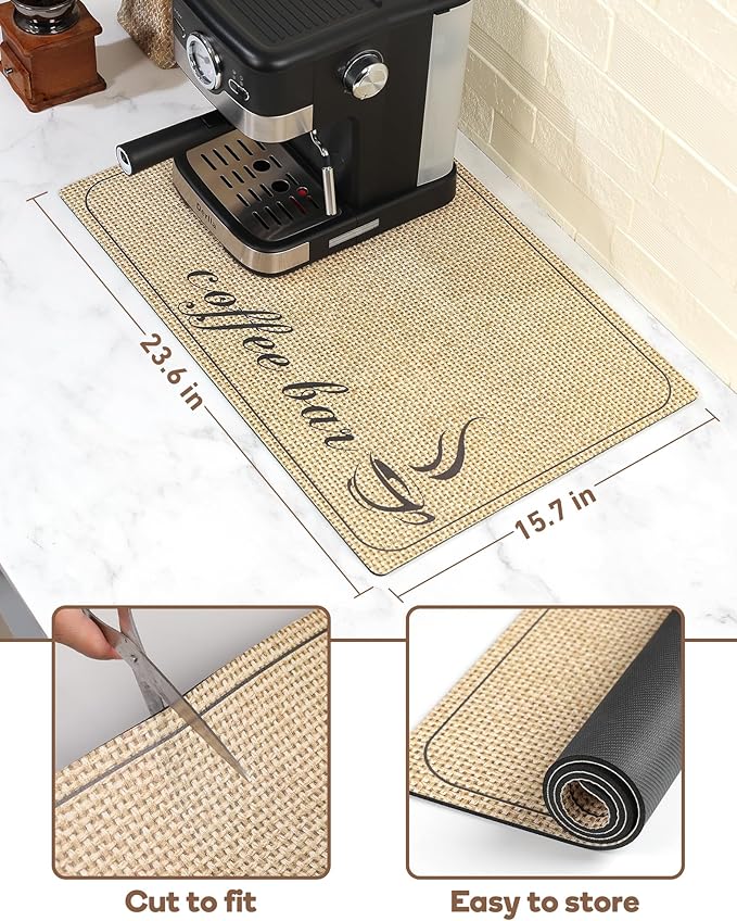 SUEH DESIGN Coffee Mat, Absorbent Dish Drying Mat 23.6 x 15.7 in Quick Dry Coffee Mat Large Drying Mats for Kitchen Counter Coffee Bar, Coffee Bar