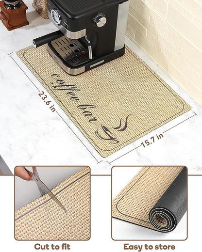SUEH DESIGN Coffee Mat, Absorbent Dish Drying Mat 23.6 x 15.7 in Quick Dry Coffee Mat Large Drying Mats for Kitchen Counter Coffee Bar, Coffee Bar