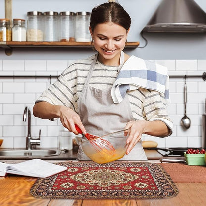 Sanwarm Absorbent Dish Drying Mat, Royal Red Moroccan Microfiber Pad for Kitchen Counter, Coffee Bar Decor, Heat Resistant and Reversible, 16" x 18"