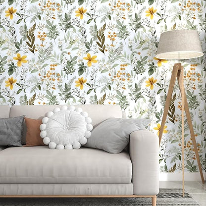 Green Leaf Wallpaper Peel and Stick, Vintage Floral Leaves Contact Paper 17.5" x 78.7", Botanical Vinyl Wall Paper Self Adhesive Removable Waterproof for Room Bedroom Shelves Cabinet Table Decor
